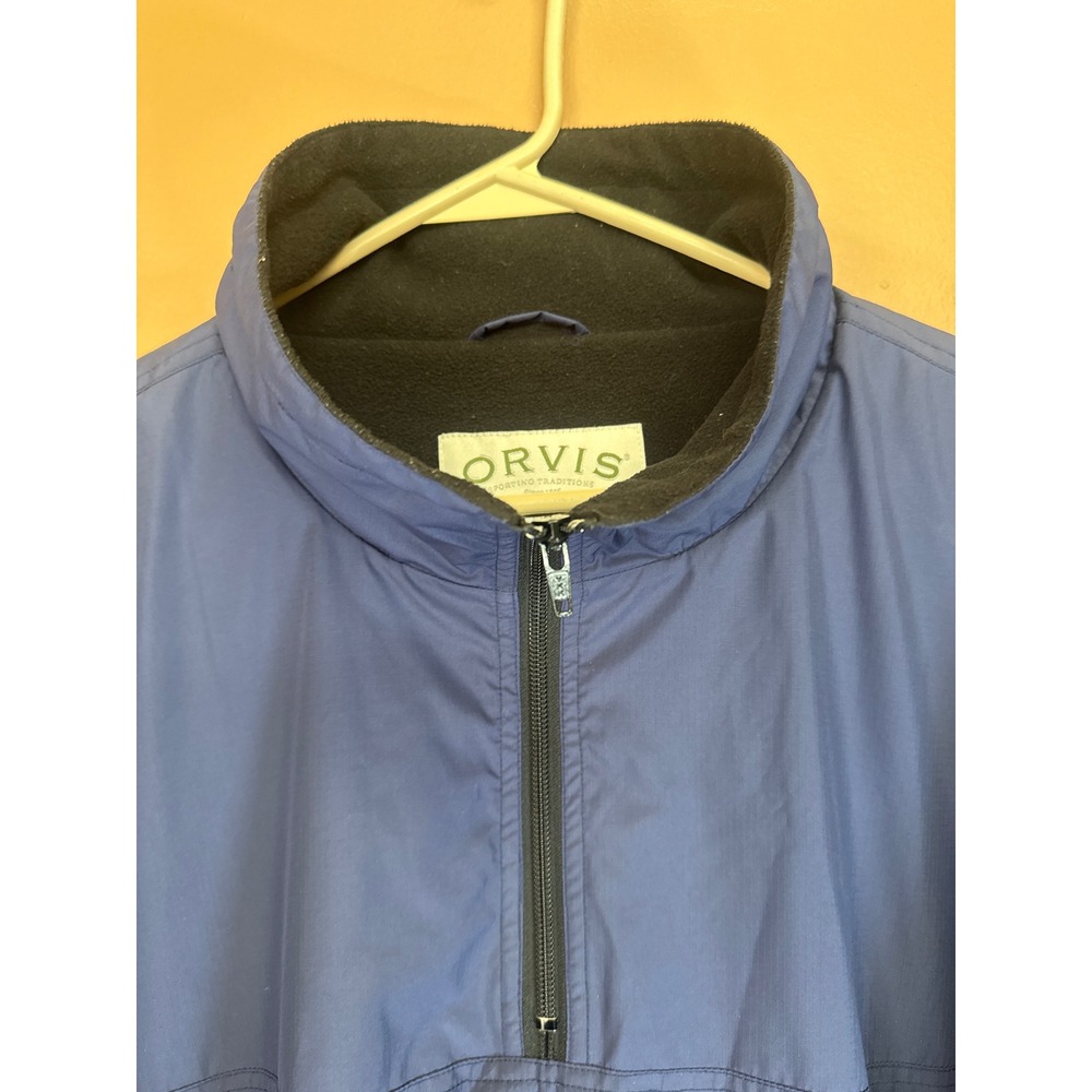 Orvis Mens XL Navy‎ Blue Quarter Zip Fleece Lined Windbreaker Pullover Jacket - Picture 3 of 5